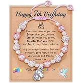 HGDEER Adjustable Pink Pearl Unicorn Charm Bracelet for Girls Daughter Granddaughter Niece, Unicorn Birthday Christmas Graduation Gifts for Girls