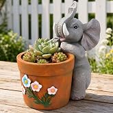 Elephant Succulent Planter Pot, Resin Flower Pot for Small Indoor Plants | 3.22" Inner Pot Fits Succulents &amp; Cactus, Cute Elephant Hugging Planter for Outdoor and Home Decor