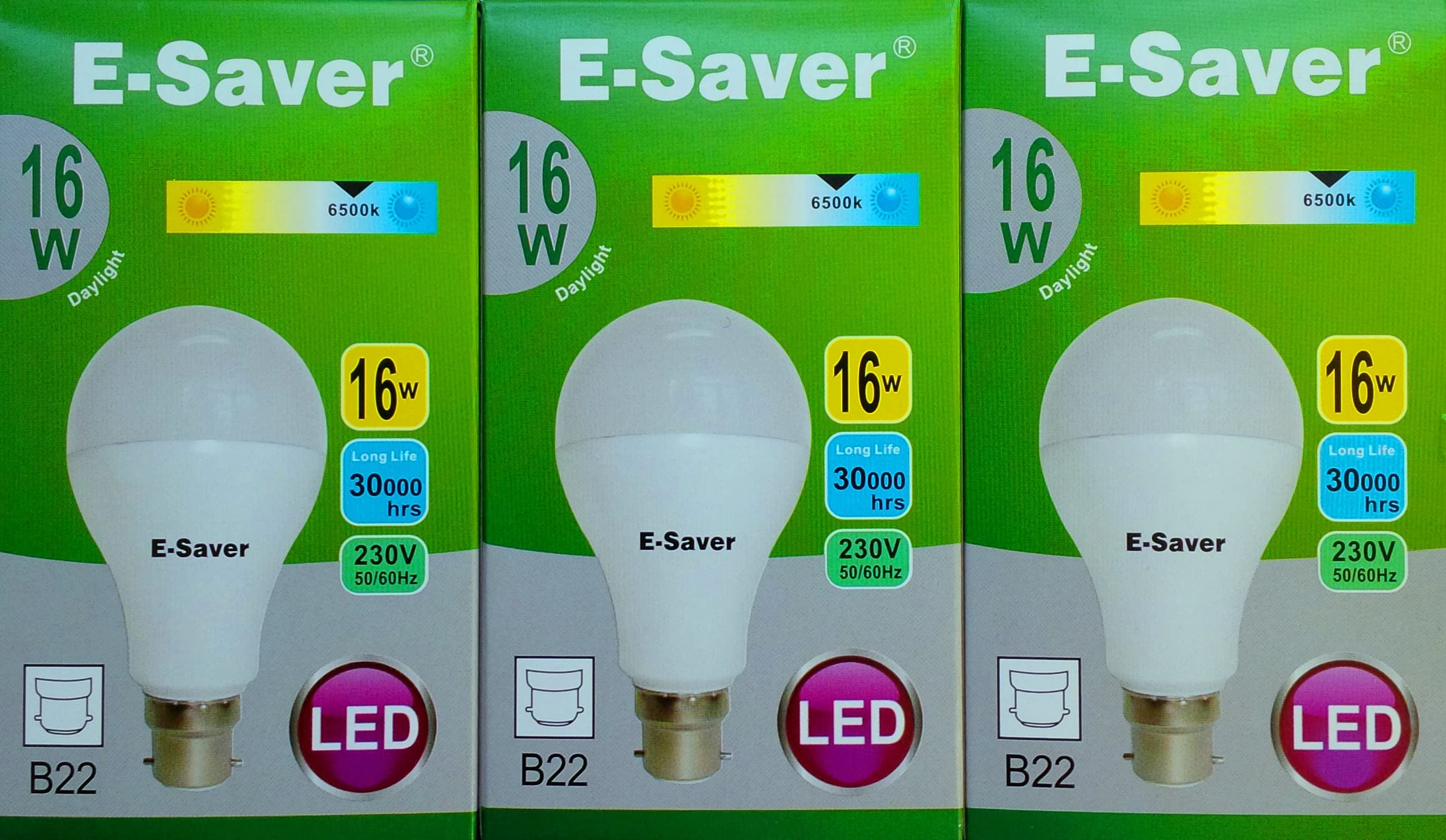 E-Saver - LED Standard GLS A60 (Globe) - Led Light Bulbs - 16w - (Pack of 3) - Daylight 6500+k - Bayonet Light Bulb (B22- B22d)