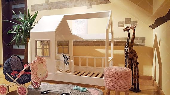 Oliveo HAUSBETT KINDERHAUS Bett für Kinder,Kinderbett Spielbett mit SICHERHEITSBARRIEREN (160 x 80 cm, Farbe)