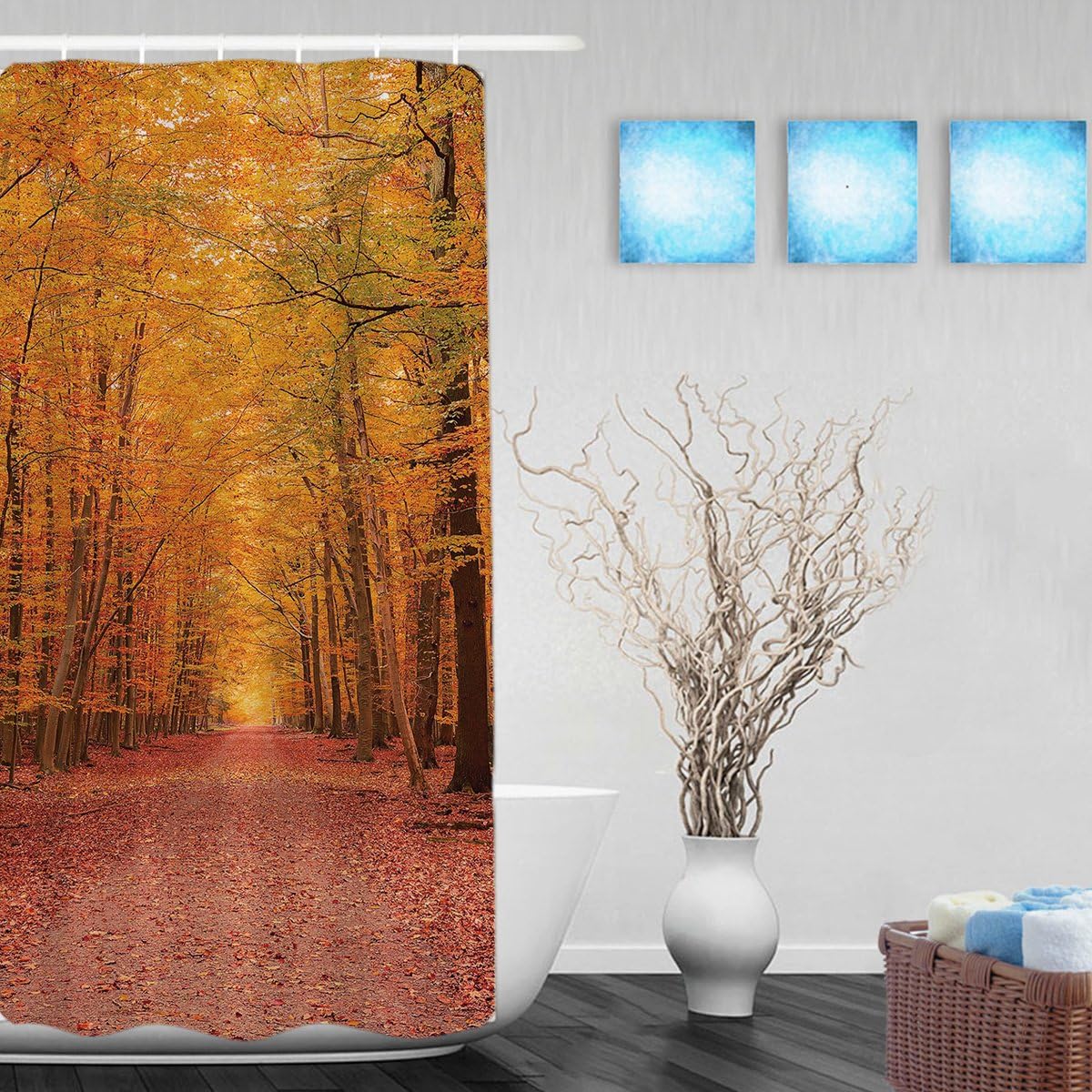 Pathway Through The Autumn Park Bathroom Shower Curtain Beautiful Tree In Both Side Decor Shower Curtain Waterproof Mildew Fade Resistant Polyester Fabric 36"X72"Inch