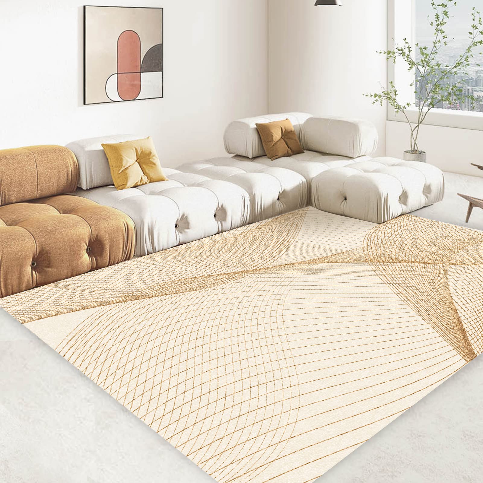 Line Edged Rug FINOREN Modern Vintage Lines Area Rugs for Living Room,Bedroom,Kitchen ...