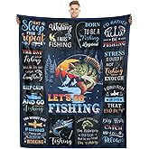 Poekuao Fishing Throw Blanket Gifts for Men Boys Unique Fisherman Fishing Lovers Fly Fishing Gift Bass Fishing Stuff Dad/Grandpa 60"X50"