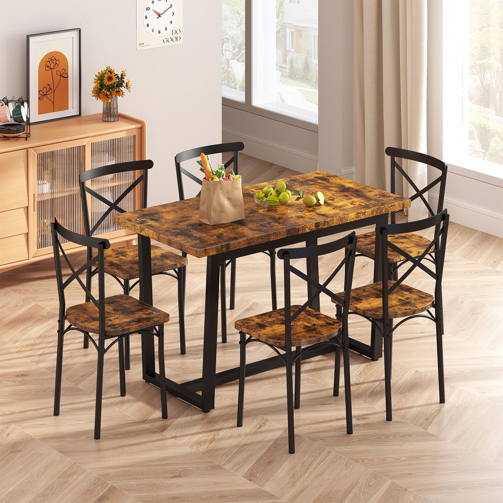 Photo 1 of *PARTIAL SET*
Zevemomo Chairs Set, Rectangular Metal Frame Table with 6 Chairs, Modern Table Furniture Set for Kitchen, Dining Room and Living Room, Brown