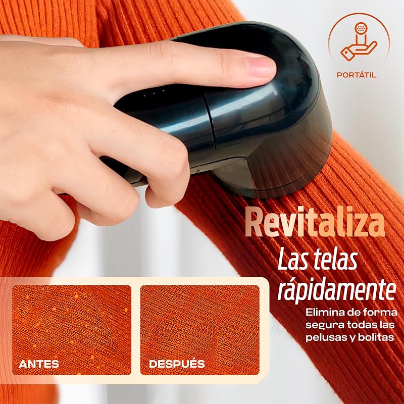 Removedor de fiapos elétrico portentum - removedor de pellets para roupas, lâminas de aço inoxidável. recipiente de fiapos removível. baterias incluídas. acessórios: escova de limpeza