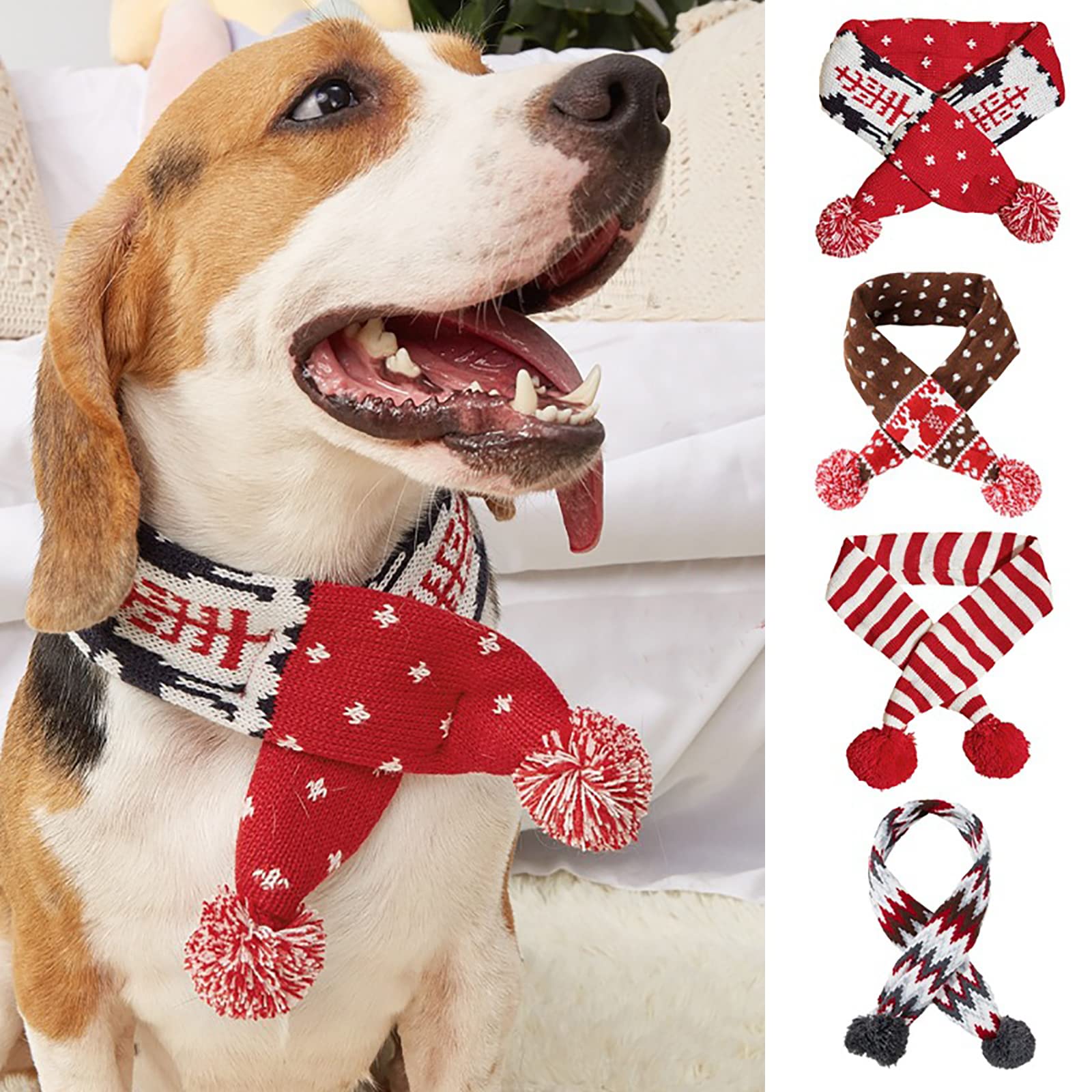 Dog Christmas Scarf Pet Puppy Xmas Knitted Costume Winter Warm Bandanas Neckerchief Cat Neck Warmer Apparel for Holiday Festive (Medium, Red Black)