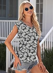 AUSELILY Womens Cap Sleeve T-Shirt Casual Loose Fit