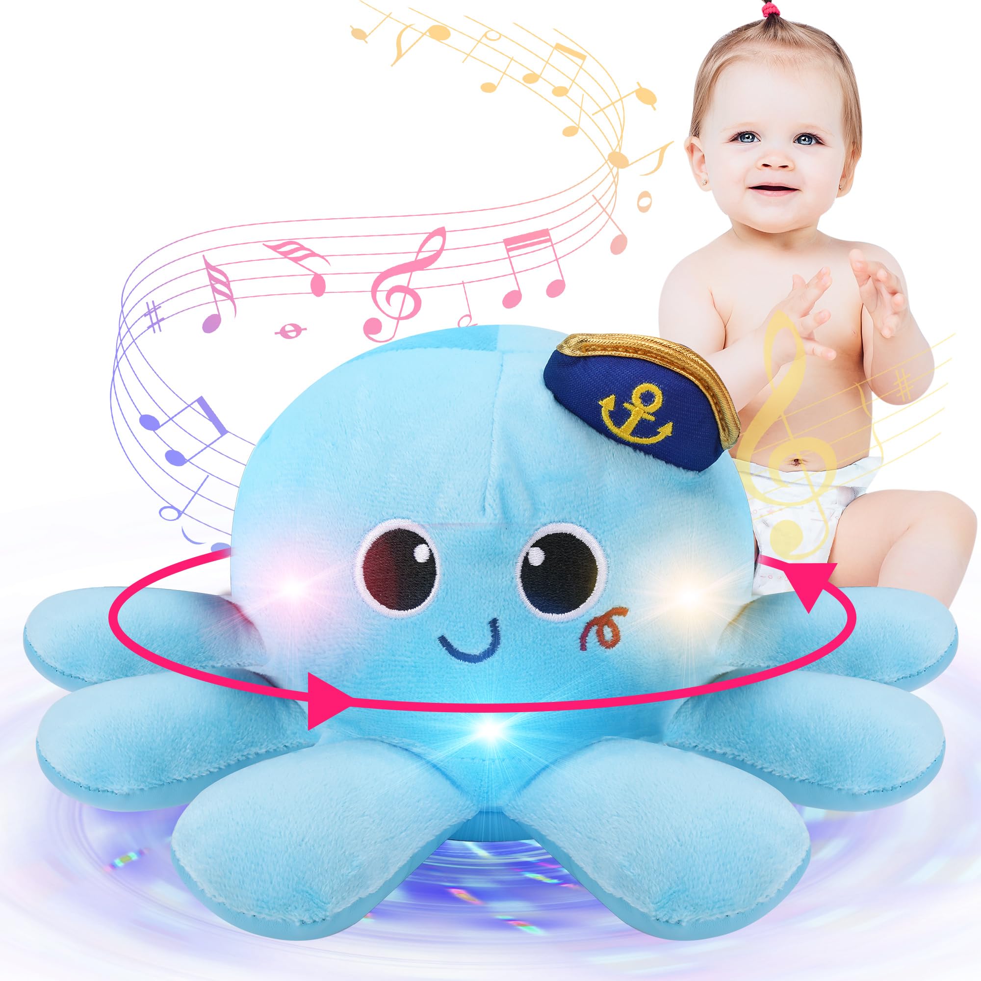 Photo 1 of JoyyiKinddy Musical Octopus Baby Toy - Crawling & Rotating Octopus Toy with Recording, Light-Up Voice Control, Clap Hands Awake for 2-6 Year Old Boys and Girls, Tummy Time Sensory Toy