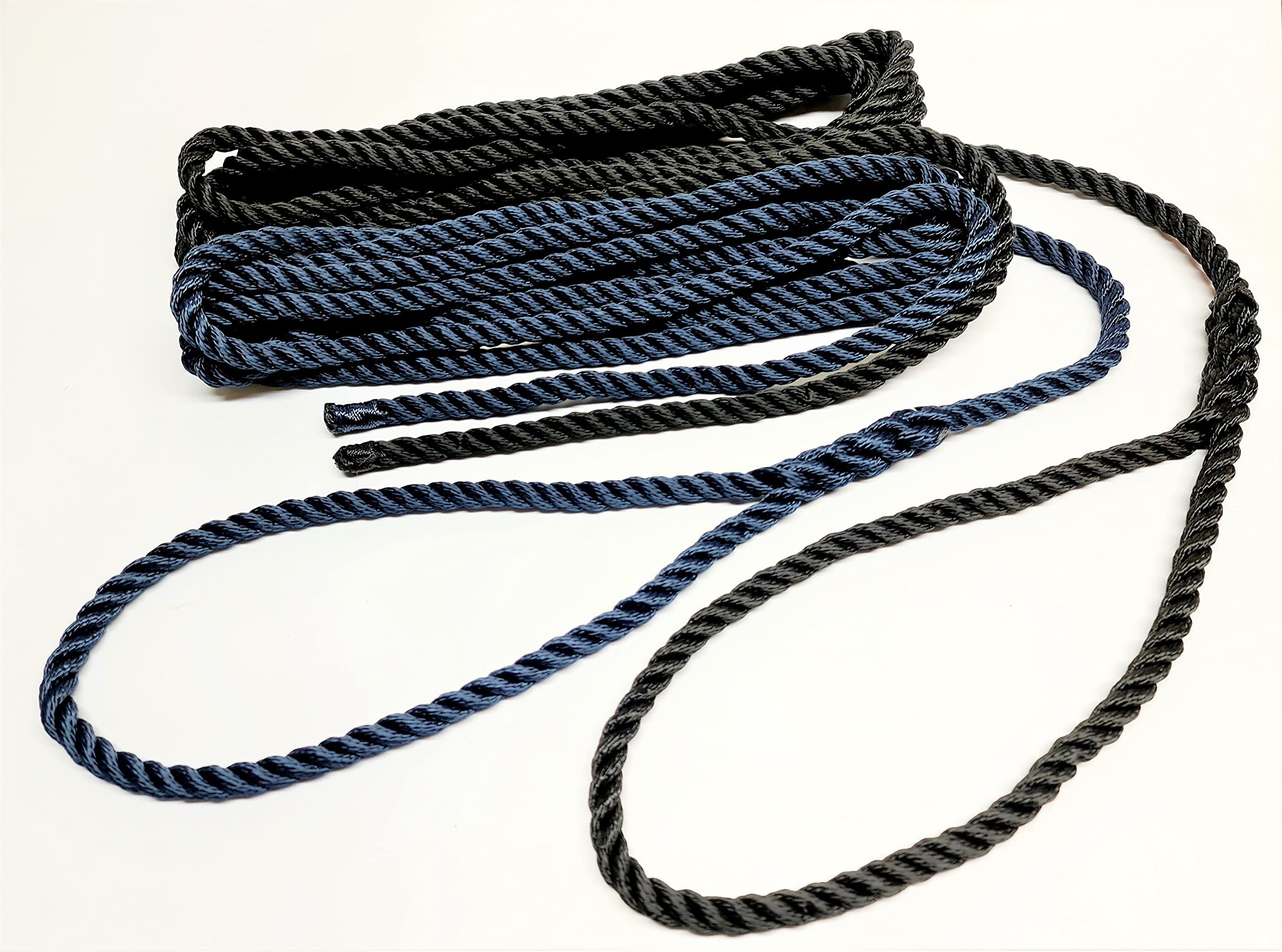 12mm 14mm FLOATING MOORING LINES ROPE SOFT EYE SPLICED 3 strand Navy and Black (Black, 12mm 10mt)