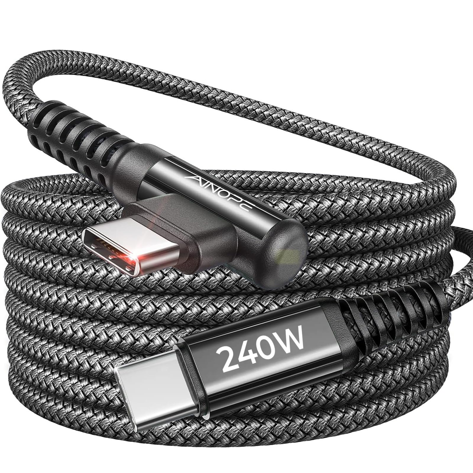 Photo 1 of AINOPE 240W USB C to USB C Cable Fast Charging 15FT,Right Angle Fast Type C Charging Cable Fits iPhone 16 Pro Max Plus,iPhone 15,MacBook Air/Pro,iPad Pro,Samsung,Pixel,All Devices, Black, 1 Pack