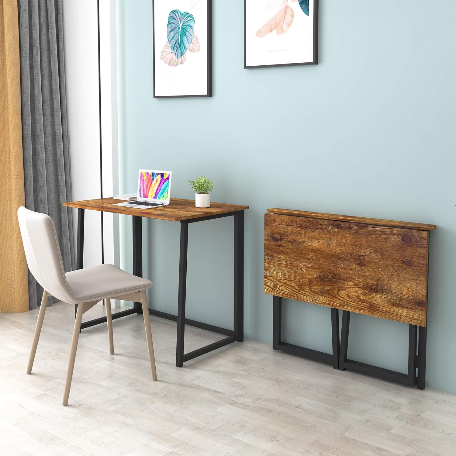 GHQME Folding Desk,Laptop Desk Home Office Desk Study Writing Desk No-Assembly Small Space (Fire Board): Kitchen & Dining