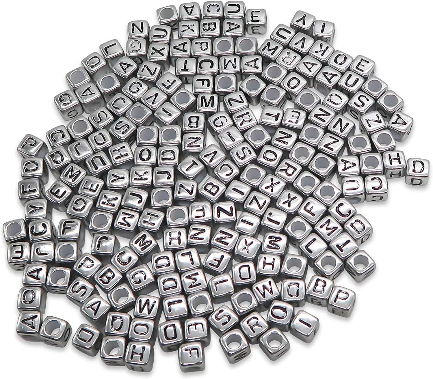 TOAOB 200pcs Cube Letter Beads Silver Tone Acrylic Alphabet 6mm Block Shape with Black Word for Necklace Bracelet Jewellery Making - Image 3