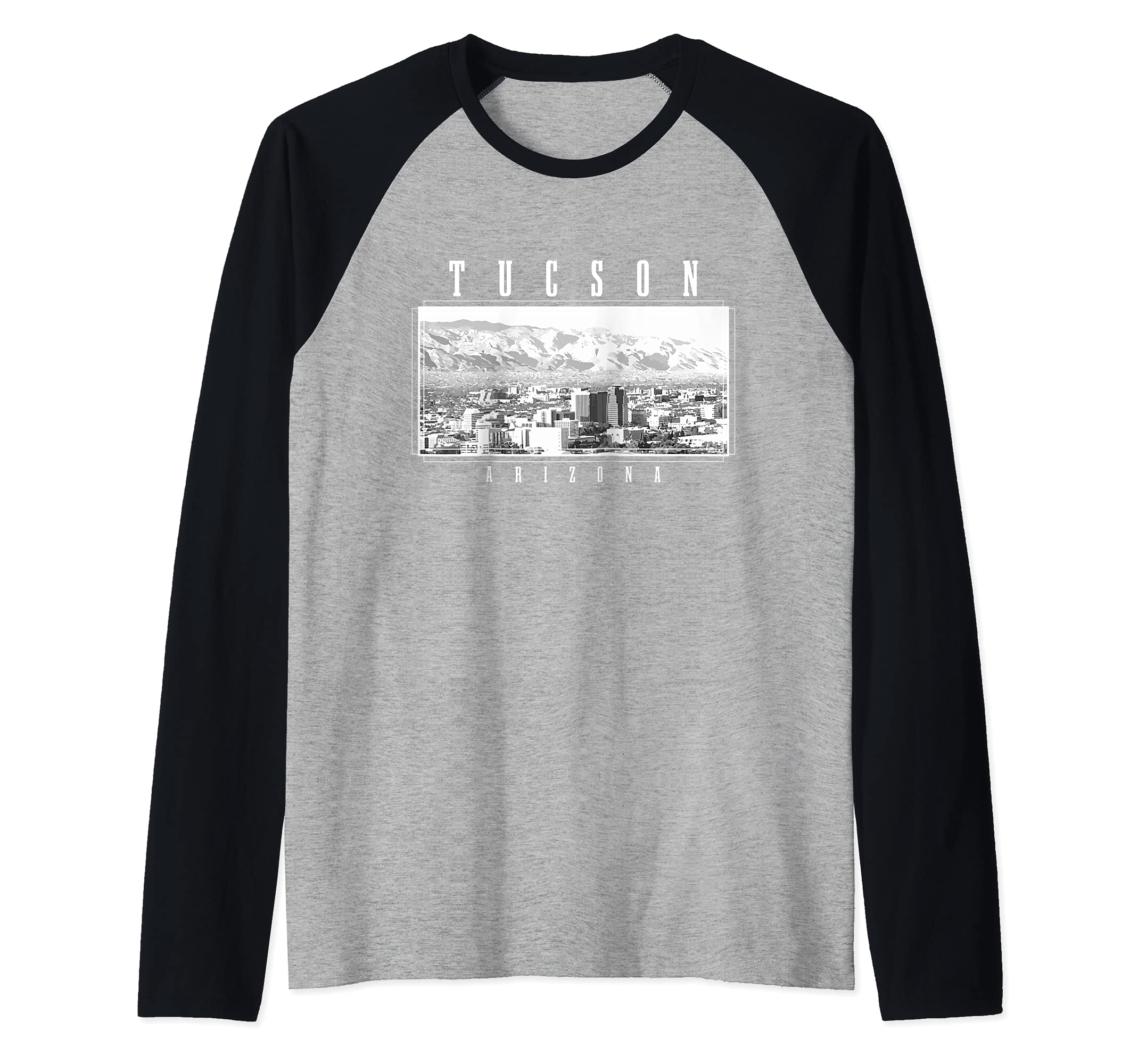 Tucson Arizona Vintage Skyline Black & White Raglan Baseball Tee
