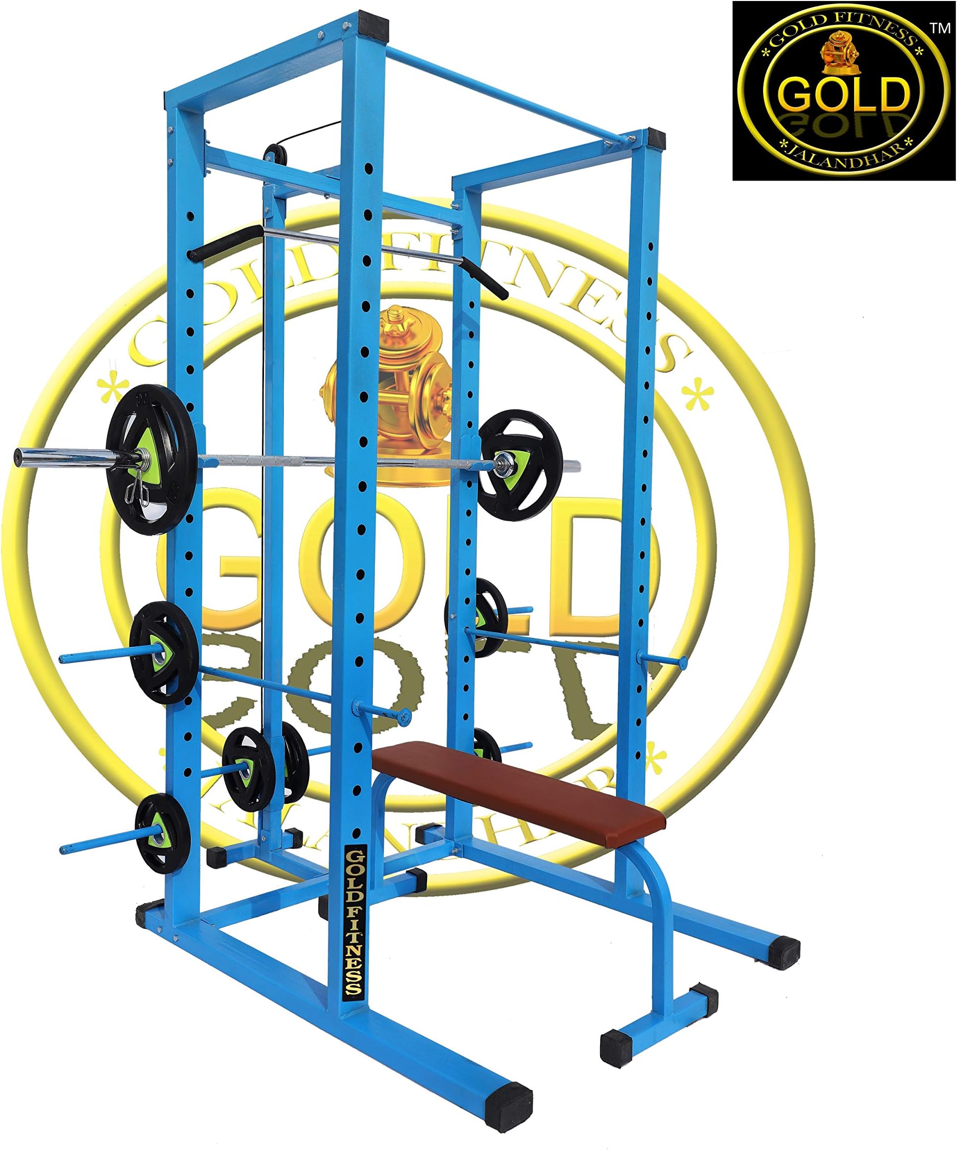 GOLD FITNESS Power Squat Rack CAGE with LAT/Pull Down Attachment and 700 KGS Capacity