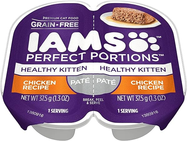 IAMS PERFECT PORTIONS HEALTHY KITTEN PATE` CHICKEN RECIPE (12-TRAYS =24 SINGLE SERVINGS)12