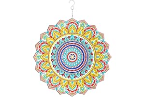 OMCCHK Mandala Wind Spinner, 12 in 3D Wind Spinners Outdoor Metal Large, Classical Wind Catcher Hanging Yard Decor, Stainless Steel Kinetic Spinning Art Garden Sculpture Patio Ornaments Gifts