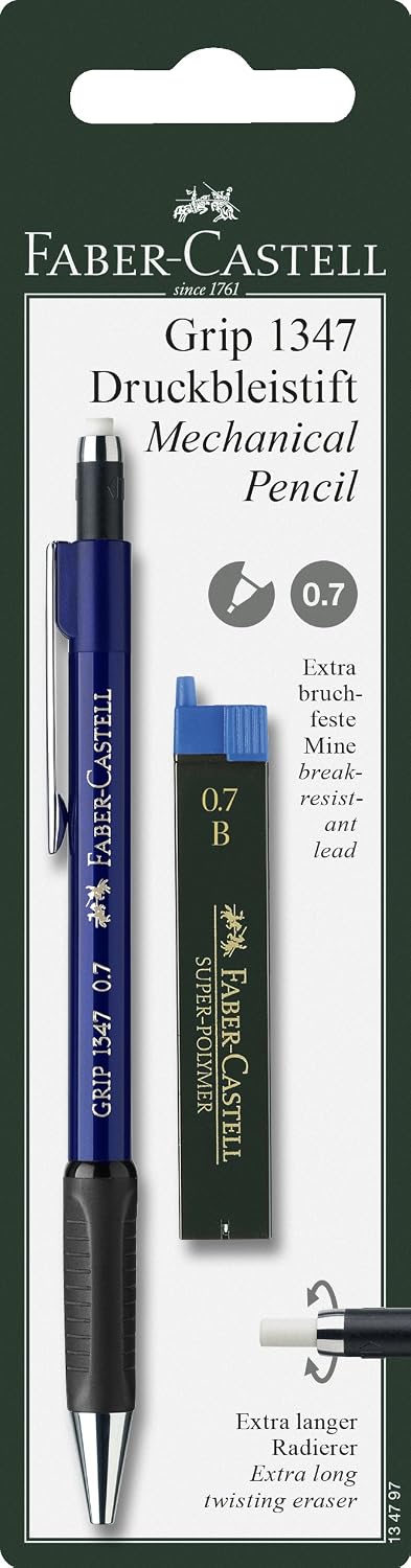 Faber-Castell Grip 1347 Mechanical Pencil B Lead with 12 Spare Leads, 134797, Assorted, 2 Piece Set