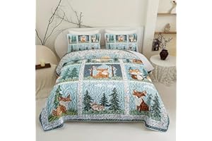 Tuzaovy Cute Fox Forest Quilt Set Twin Size,Animal Print Bedspread Sets Bedding for Boys Girls Room Decor,Cartoon Fox Soft Microfiber Bed Cover Twin Bedding Set Soft Cozy Bedroom Decor