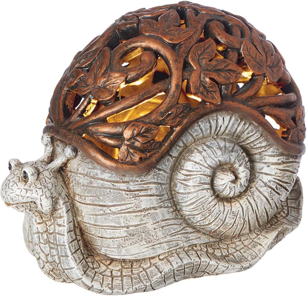 Roman Garden - Bronze Lighted Snail Statue, 6.5H, Pudgy Pals Collection, Resin and Stone, Decorative, Garden Gift, Home Outdoor Decor, Durable, Long Lasting