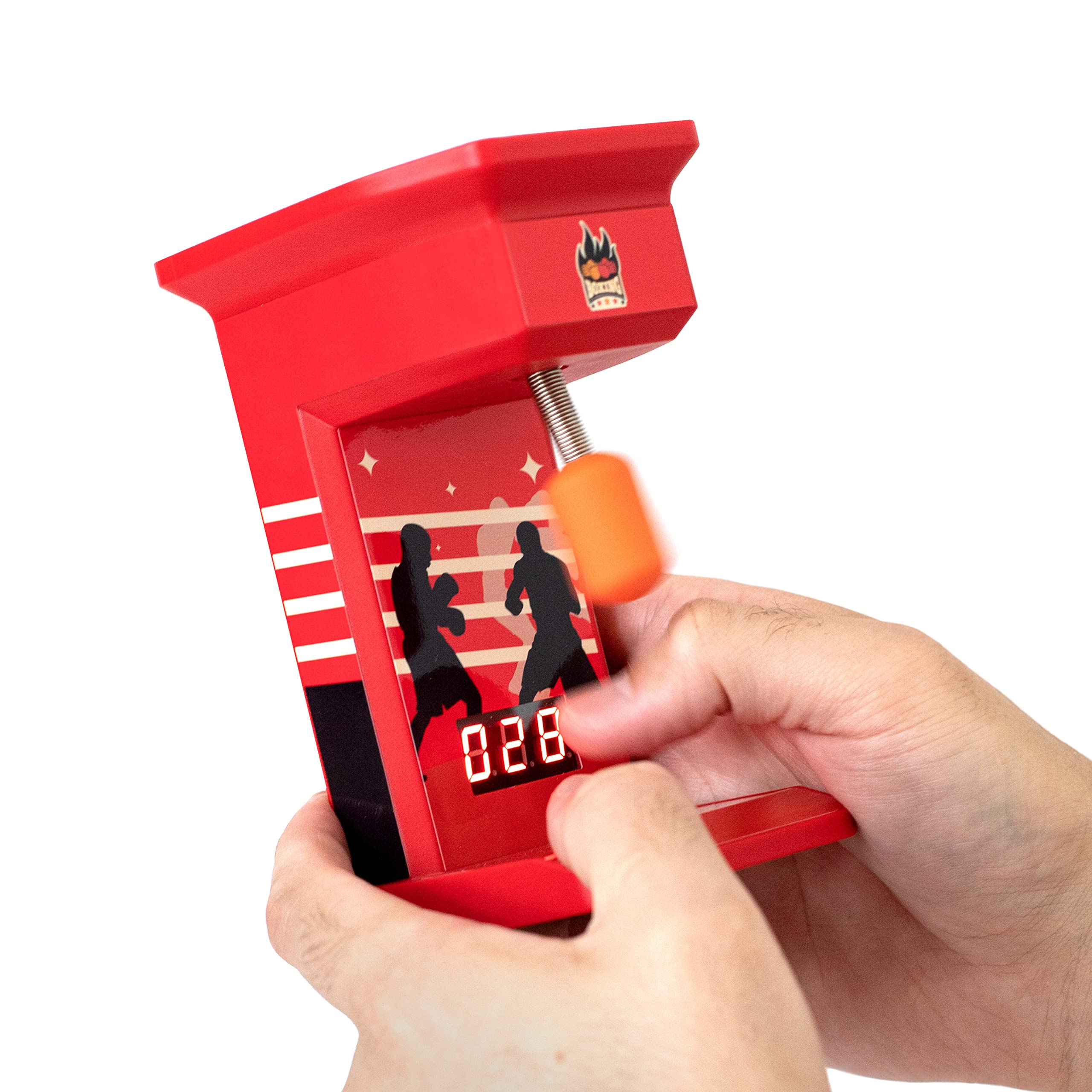 Retro Mini Arcade Finger Boxing Game, Desktop Arcade Machine, Portable Tabletop Finger Punch Bag Game with Score Counter, Great Gifts for Men & Dad - ThumbsUp!, Red