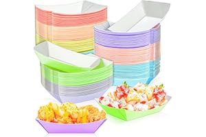 MotBach 100 Pack Colorful 2Lb Paper Food Boat Trays Disposable Paper Boats Bowls Containers, Kraft Food Serving Tray Boat Plates for Snack Popcorn Dessert Burger Hot Dog Sandwich Taco Fries Nacho