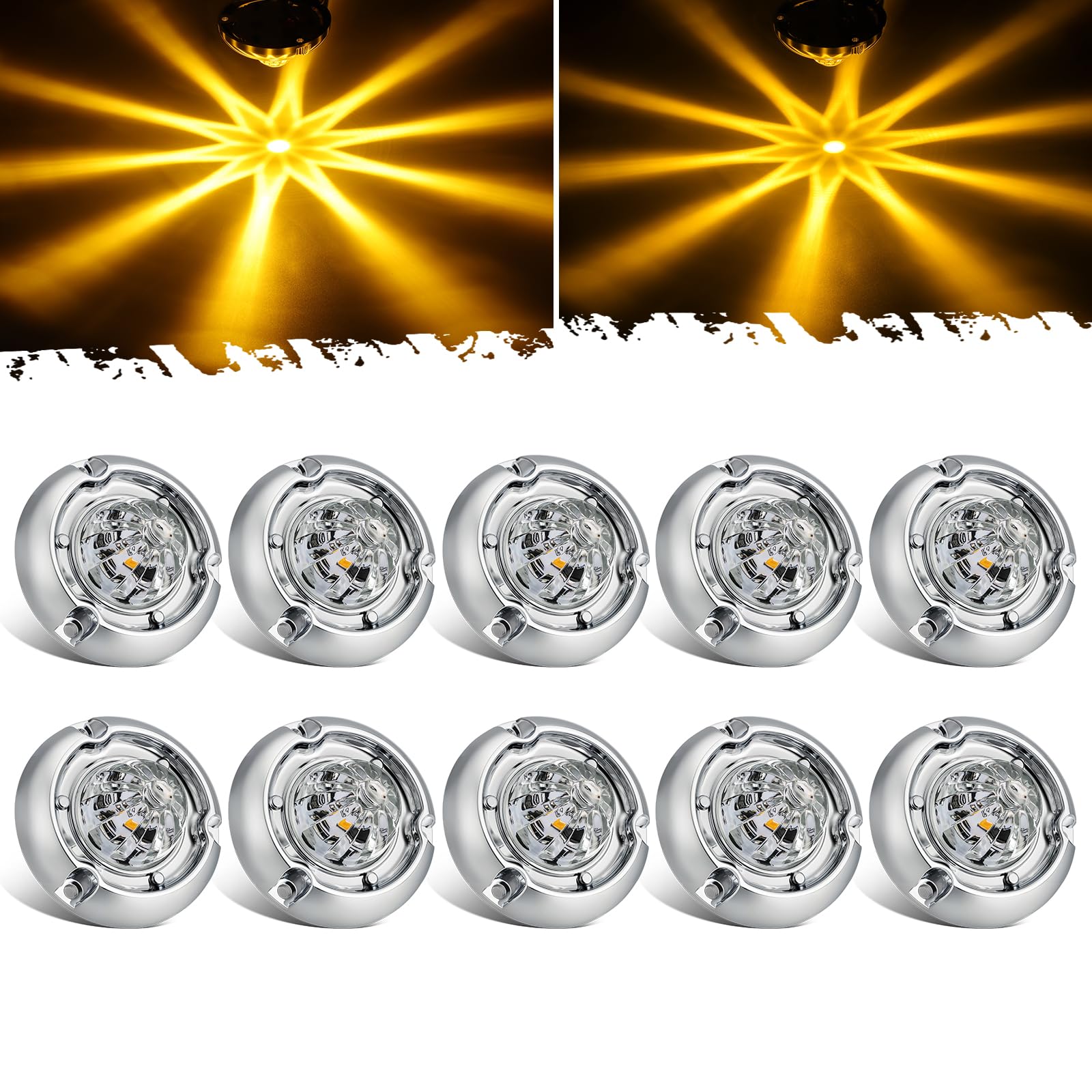 Photo 1 of Partsam 10Pcs 1.5 inch Mini Glass Lens Watermelon Lights [Patend Pending], Amber LED Marker Clearance Light Turn Signal for Semi Truck Trailer RV, Compatible with Freightliner Kenworth Peterbilt