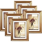 MEBRUDY 5x7 Picture Frames (Gold, 6 Pack), Display Pictures 5x7 with Mat or 6x8 Without Mat, Photo Frames for Wall Mount or Table Top