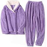 HEEKPEK Fuzzy Pajamas Set for Women Winter Warm Fluffy Loungewear Soft Fleece Pj Pants 2 Piece Plush Sleepwear Lounge Tops