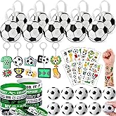 SNLN 50pcs Soccer Party Favors Sports Birthday Supplies with Soccer Goodie Bags Mini Stress Ball Silicone Bracelet Keychains Tattoo Stickers Boys Girls Kids Party Gift Pinata Fillers