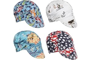 LNRUEG 4Pcs Welding Caps, Cotton Welding Hats, Welders Caps with Sweat-absorbing Mesh Liner, Breathable Welding Hats with Elastic Ring for Welders Electricians Power Station Workers