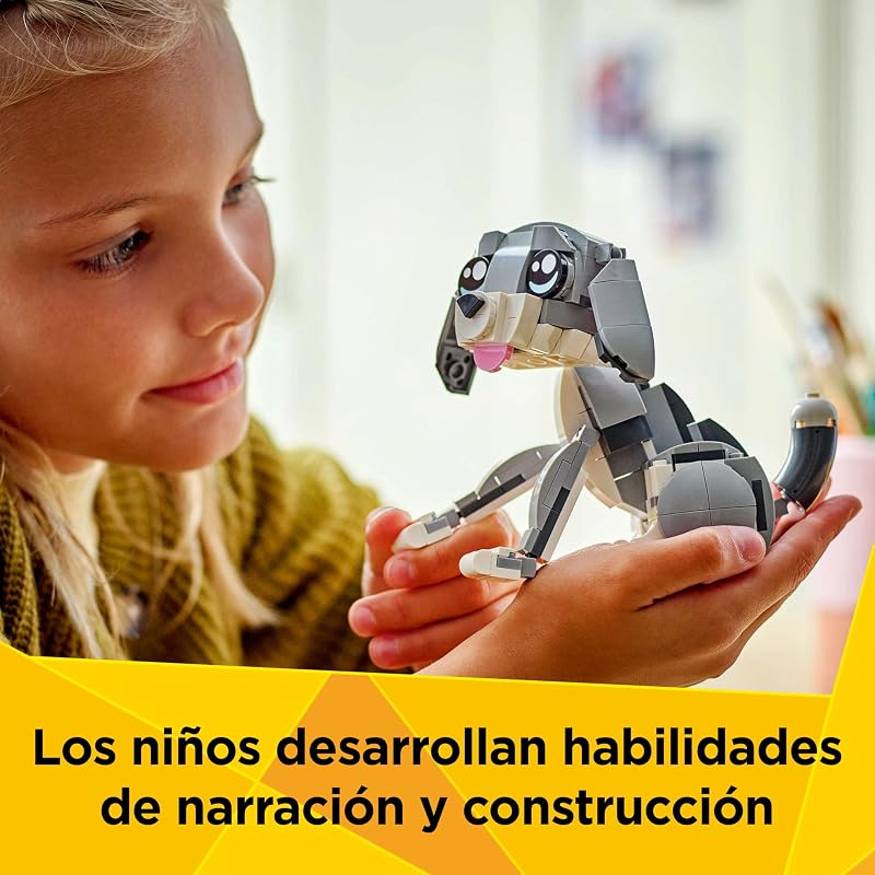 LEGO Creator 3 em 1 Gato Brincalhão Transformável em Toy Dog ou Pombo , Jogo de Animais, Figuras Articuladas, Presente de Aniversário para Meninas e Meninos 8 Anos e Mais Velhos 31163