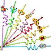 24 Cinco De Mayo Fiesta Party Favors Drinking Straws for Mexican Fiesta Taco Party Supplies with 2 PCS Straws Cleaning Brush