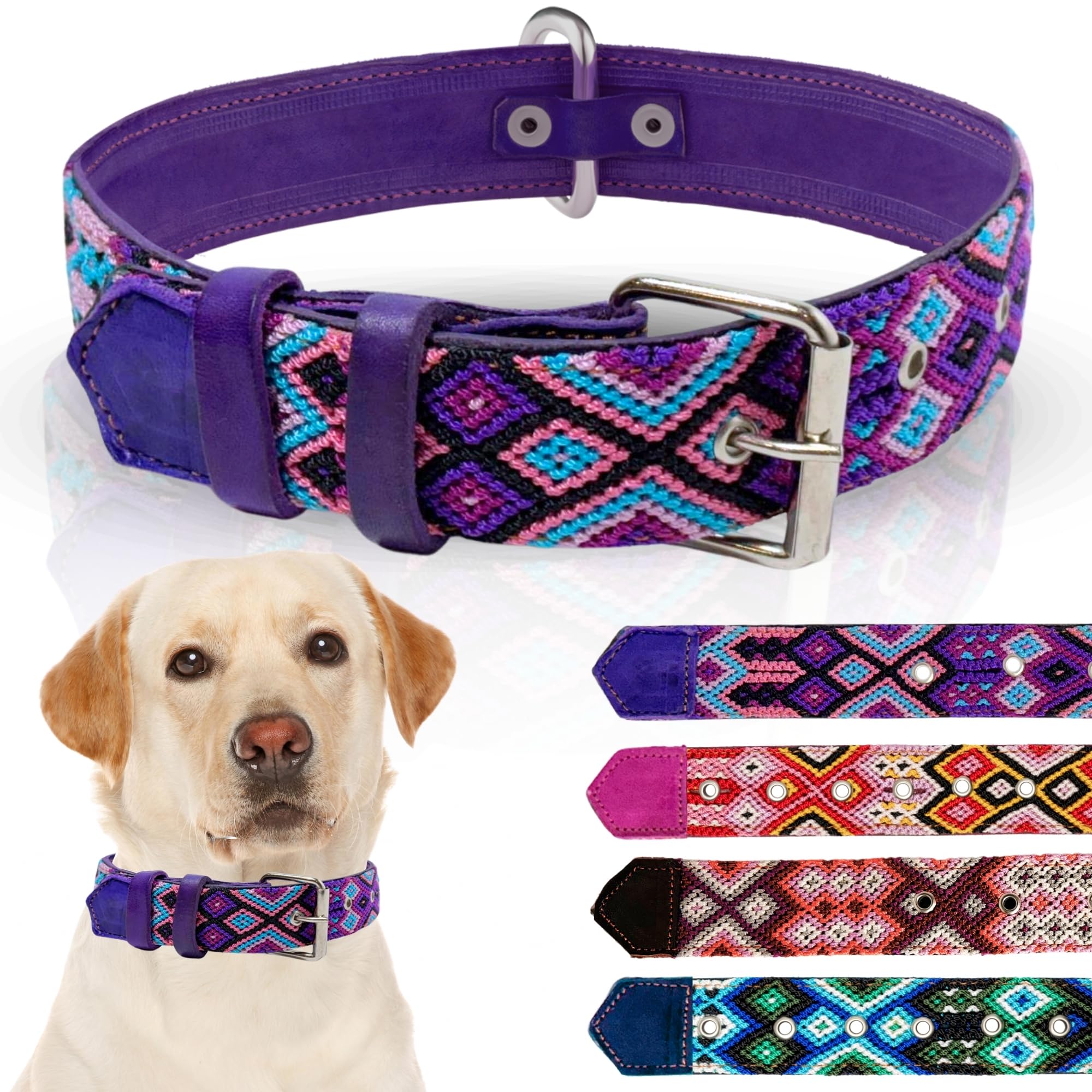 Photo 1 of Leather Dog Collar - Western Dog Collar, Embroidered Design, Handmade, Boy Girl, Blue Pink Brown Purple, Small Medium Large Dogs, Cute Dog Collar, Collar para Perros (Mystic Sunset Purple, Medium)