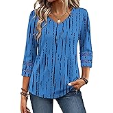 Zeagoo 3/4 Length Sleeve Womens Tops V Neck Dressy Casual Blouses Trendy Eyelet T Shirts Work Clothes S-XXL