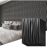 Art3d PVC Wavy Textured 3D Wall Panels, 15.7 x 11.8 Inch, 24-Pack, Black | PVC, Waterproof, Featherlight, Scratch Resistant, Perfect for Office, Living Room &amp; Home Decor