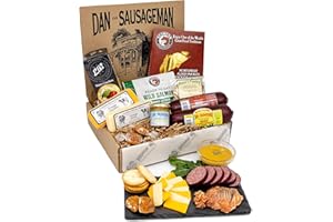 Dan the Sausageman Northwest Necessities Snack Gift Basket – Gourmet Meat & Cheese Summer Sausages, Mustard & Sweet Treats Set – 11-Items Holiday Box