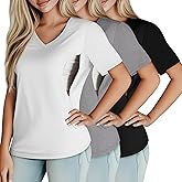 Huukeay 3 Pack Women's Maternity Nursing Tops, Hidden Zippers Breastfeeding Clothes V Neck Short Sleeve Pregnancy Shirts Tees