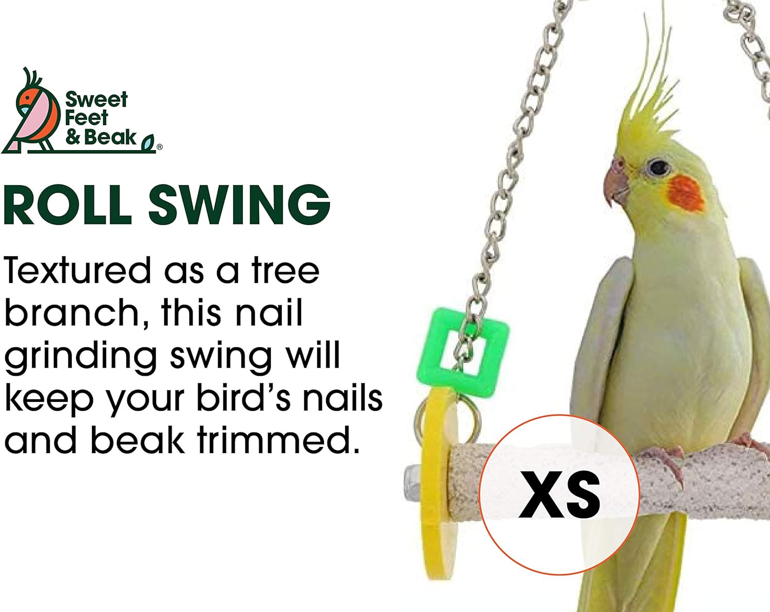 Sweet Feet and Beak Roll Swing and Perch Bird Toys - Keeps Nails and Beak in Top Condition - Handmade Pet Supplies - Safe and Non-Toxic Bird Cages Accessories - Parrot Toys (4.5" Yellow XS) : Pet Supplies