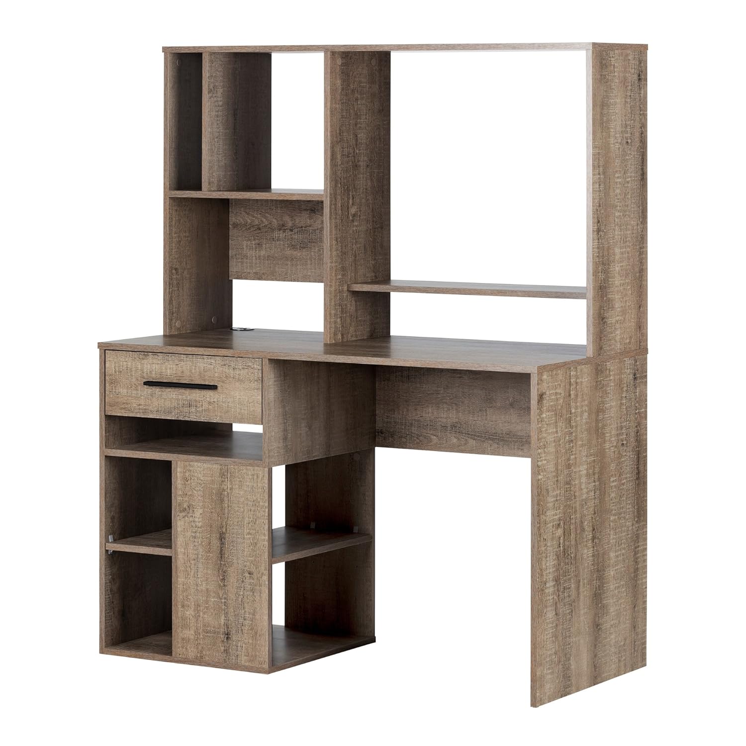 South Shore Narrow Home Office Computer Desk with Hutch, Weathered Oak