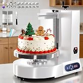 WantJoin Cake Decorating Machine - 4-12 Inch Sloped Panel LED Automatic Cream Spreading with Adjustable 0-300 RPM Rotation Speed Electric Turntable, Cake Icing Machine, with 3 Scraper Sets,White