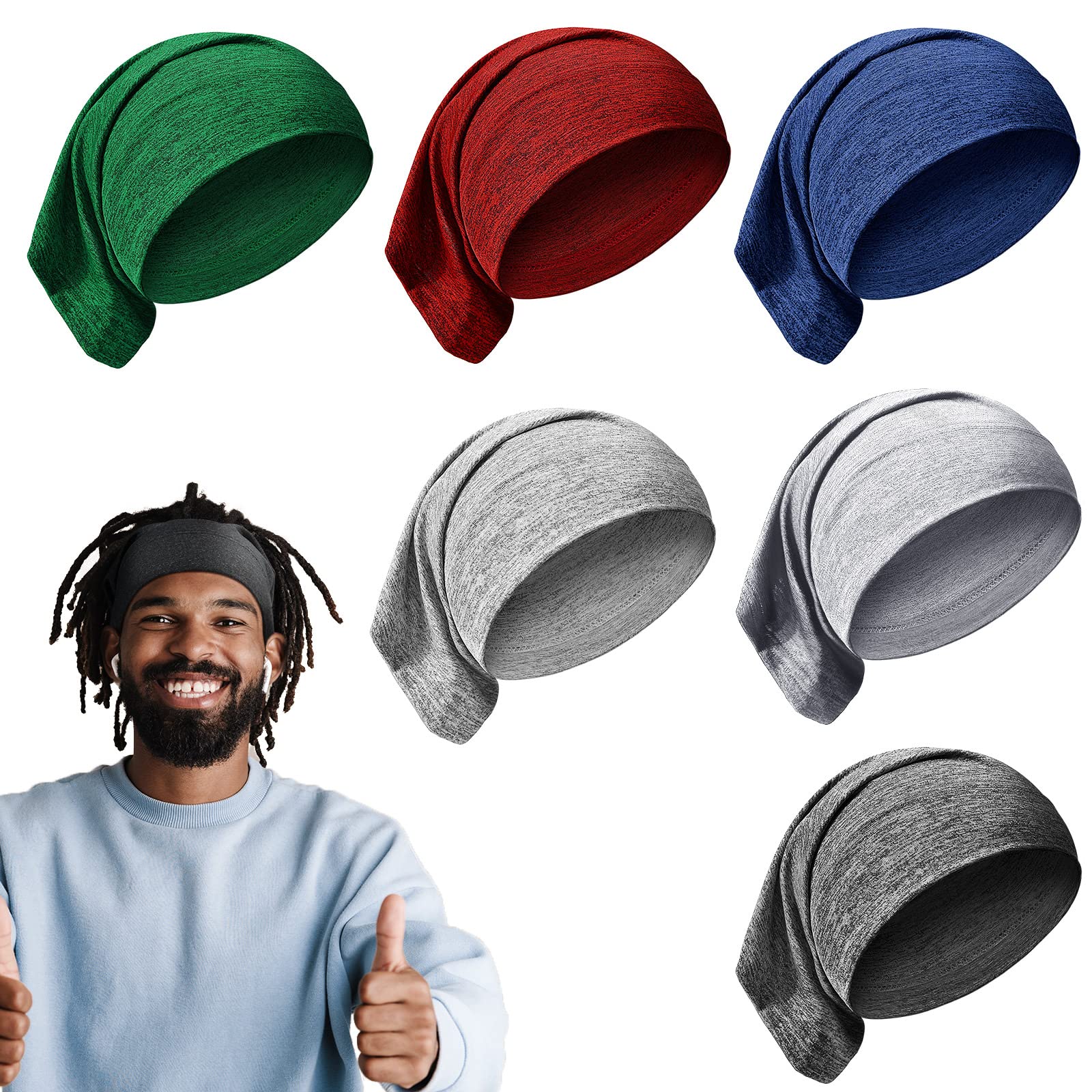 6-Piece Spandex Dreadlock Cap & Bands - Elastic Long Hair Dreads Head Wraps for Men & Women, 6 Colors (Deep Color) — image 1