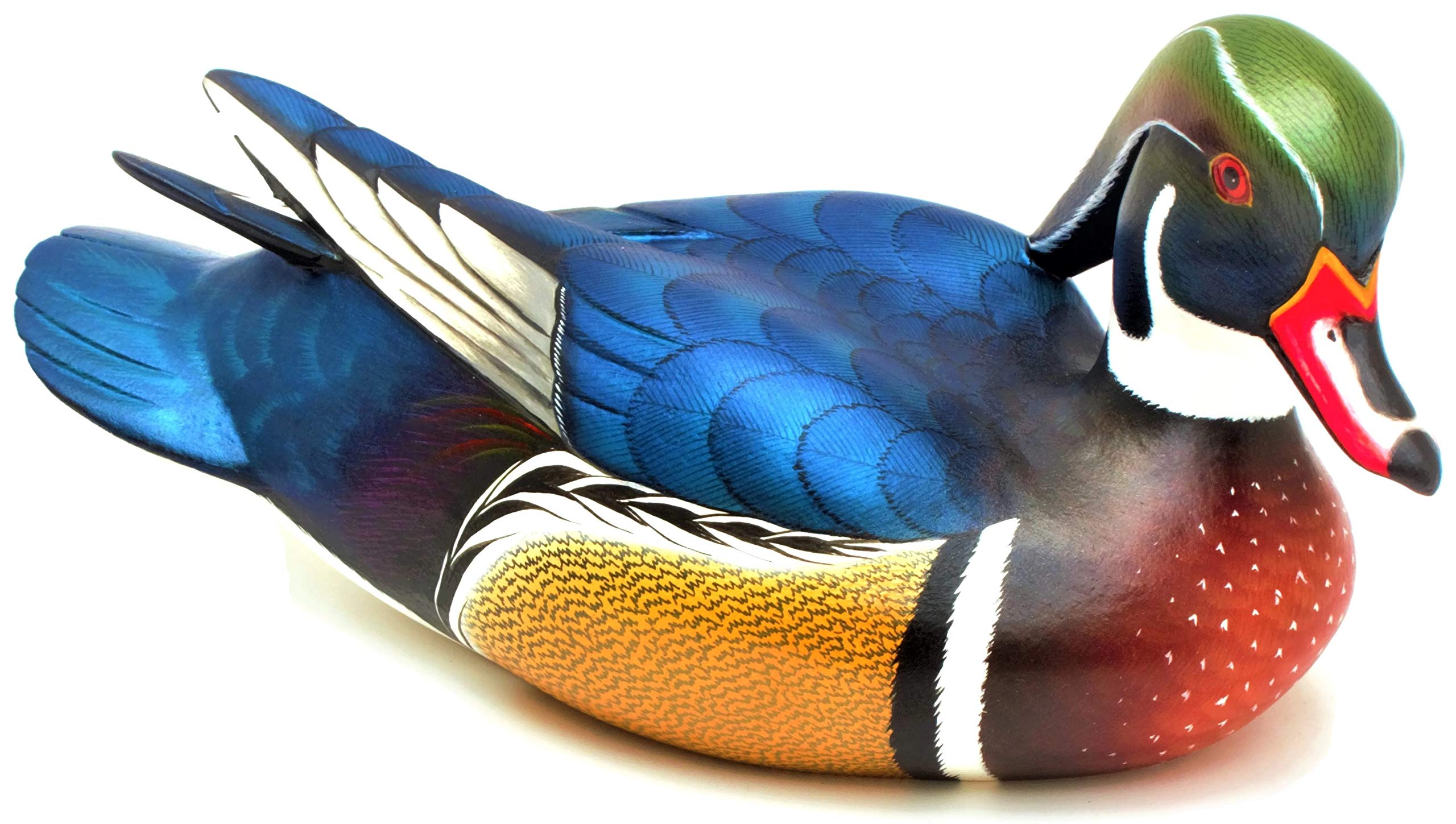 Brave Wings Hand Carved Wooden Duck ~ Carolina Duck or Wood Duck (Aix sponsa) ~ OOAK Ornament Sculpture Figurine Statue Unique Table Decoration Home Decor Gift for Christmas and Birthdays ~ 513