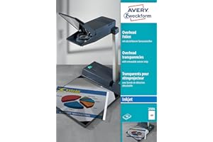 Avery Zweckform 2504 Overhead Projector Transparencies Clear 0.11 mm Coated Stackable with Removable Sensor Strip 50 Sheets