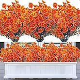 DRT DERUITAI Fall Artificial Flowers for Outdoors,8 Bundles UV-Resistant Fake Fall Flowers No Fade Outside Plastic Faux Flower for Outdoor Indoor Home Decor(Orange Green)