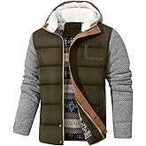 HYPESTFIT Mens Winter Jacket Puffer Fleece Lining Warm Windproof Thicken Parka Coat