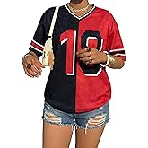 Women's Jersey Shirts Oversized Number Graphic Tshirt Y2k V Neck Short Sleeve Tee Tops Vintage Jersey Streetwear