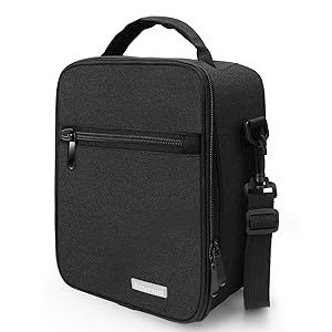 Lunch Box with Solid Padded Liner,Amersun Spacious School Lunch Bag Durable Thermal Lunch Cooler Pack with Strap for Boys Men Women Girls Adults Sport Picnic Beach Work Camp Beach,2 Pockets (Black)