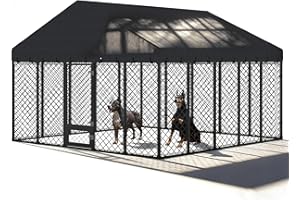 MAISON BACKYARDS 10x10x6.4 FT Large Outdoor Dog Kennel with Roof, Heavy Duty Anti-Rust Metal Dog Enclosure Fence for All Weather Resistant, Secure Double Locks for Large Dogs Outsides