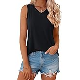 MAGCOMSEN Womens Tank Tops Summer Sleeveless V Neck Tops Loose Fit Casual Basic UPF 50+ Tee Flowy Trendy T-Shirts