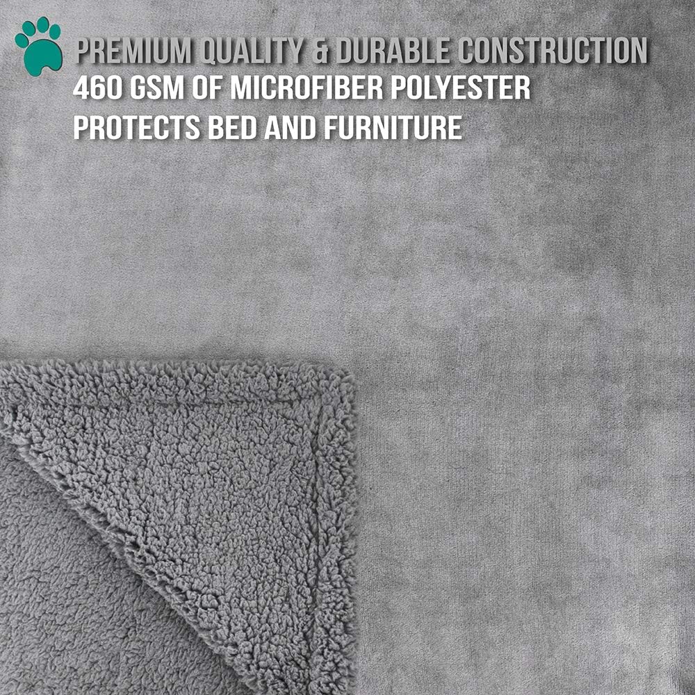 PetAmi WATERPROOF Dog Blanket for Bed, Couch, Sofa | Waterproof Dog Bed Cover for Large Dogs Puppies | Grey Sherpa Fleece Pet Blanket Furniture Protector | Reversible Microfiber | 80 x 55 (Light Grey) : Pet Supplies